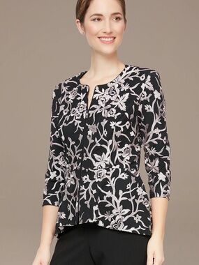 Alex Evenings Peplum Jacket with Silver Floral Embroidery